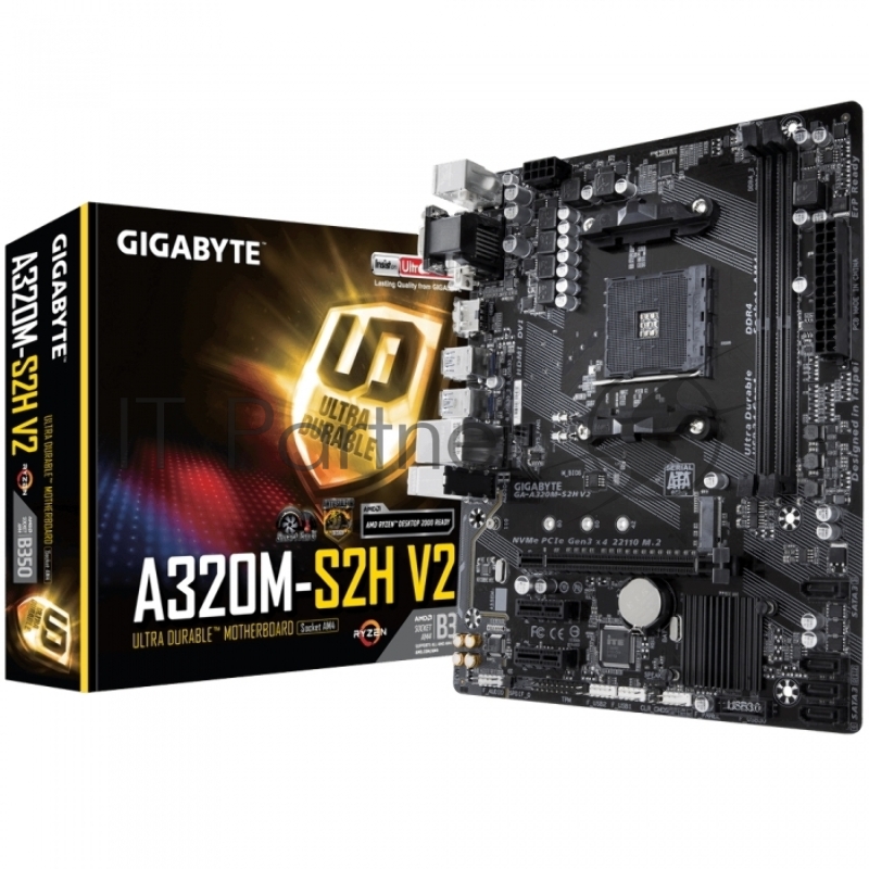 Материнская плата GIGABYTE GA-A320M-S2H V2, Socket AM4, AMD B350, 2xDDR4-2400, D-SUB+DVI-D+HDMI, 1xPCI-Ex16, 2xPCI-Ex1, 4xSATA3(RAID 0/1/10), 1xM.2, 8 Ch Audio, GLan, (2+4)xUSB2.0, (4+2)xUSB3.1, 2xPS/2, mATX, RTL {10}