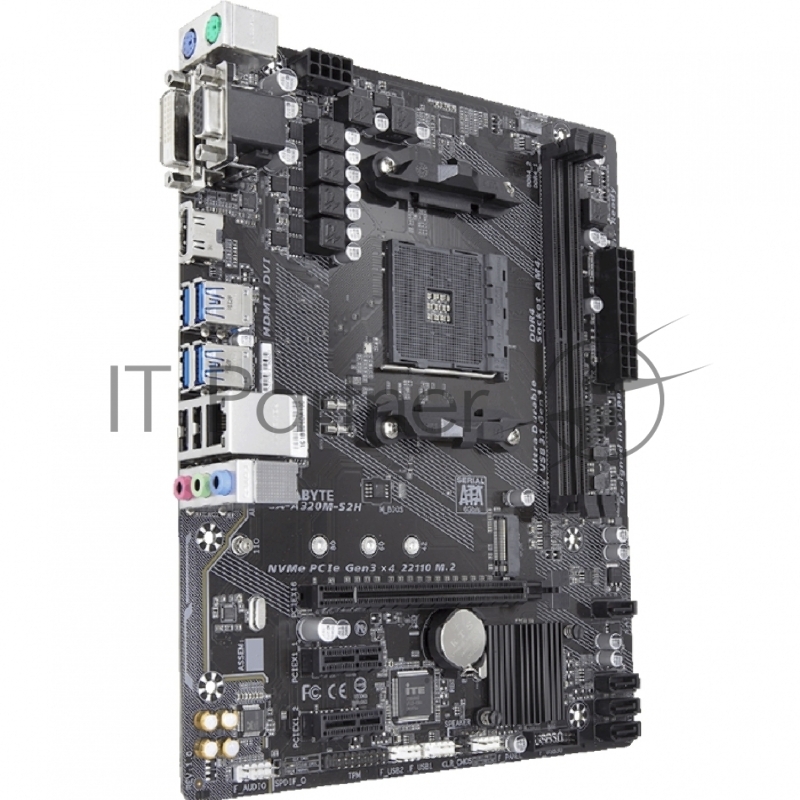 Материнская плата GIGABYTE GA-A320M-S2H V2, Socket AM4, AMD B350, 2xDDR4-2400, D-SUB+DVI-D+HDMI, 1xPCI-Ex16, 2xPCI-Ex1, 4xSATA3(RAID 0/1/10), 1xM.2, 8 Ch Audio, GLan, (2+4)xUSB2.0, (4+2)xUSB3.1, 2xPS/2, mATX, RTL {10}