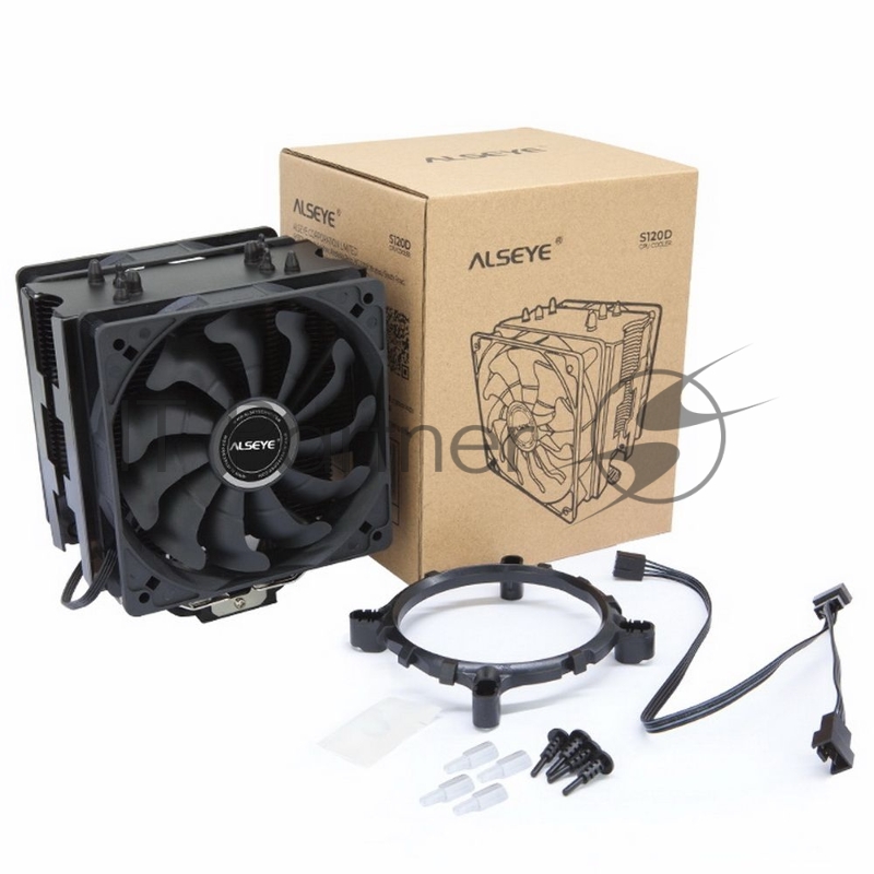 Вентилятор для процессора Alseye S120D-B Universal, TDP 135W, 2x120FAN, 4 heat pipe, PWM, RTL