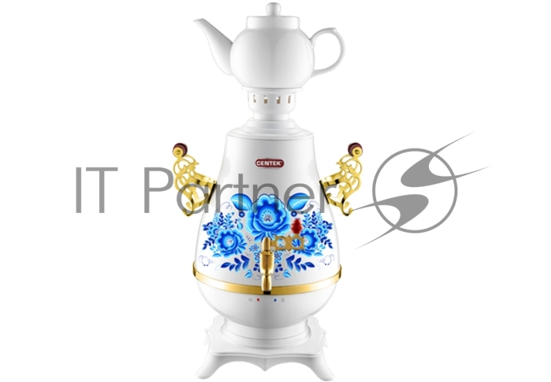Самовар Centek CT-0092 A (белый+рисунок+золото), 4.0л, 2300Вт, поддерж.t + LED индикатор, керам зав.