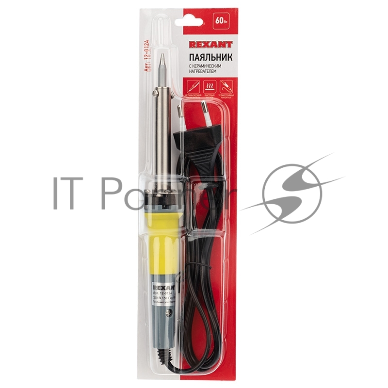 Паяльник с керам. нагревателем долговечное жало 220В/60Вт Rexant 12-0124