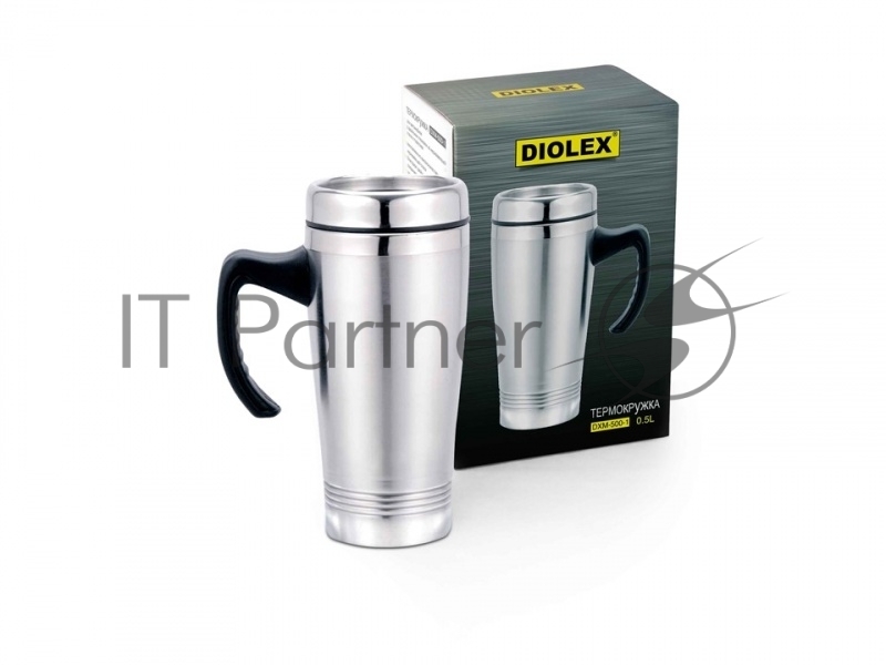 Термокружка Diolex DXM-500-1 (P) 0,45л, с крышкой, нержавеющая сталь, пластик