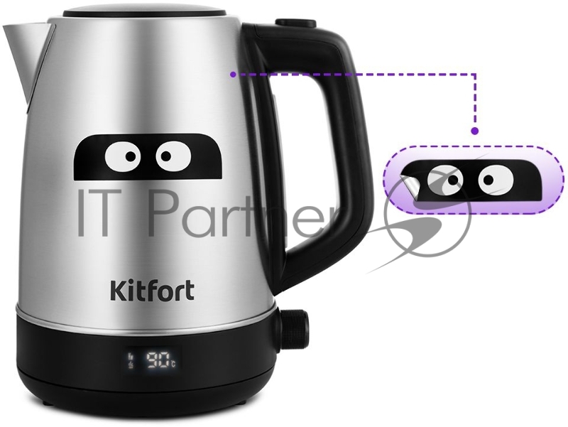 Чайник электрический Kitfort КТ-6142 1.7л. 2200Вт нержавеющая сталь/черный (корпус: нержавеющая сталь)