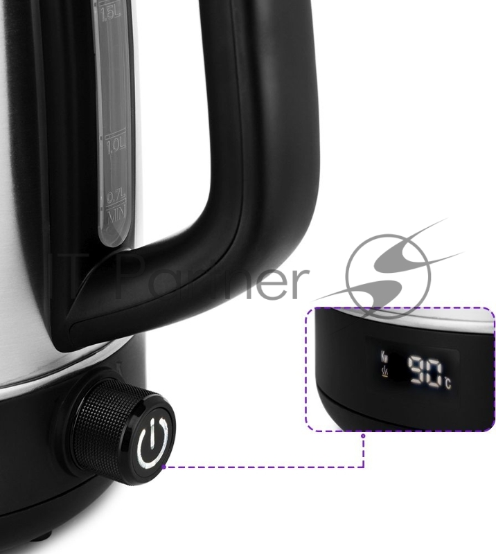 Чайник электрический Kitfort КТ-6142 1.7л. 2200Вт нержавеющая сталь/черный (корпус: нержавеющая сталь)