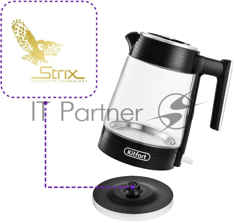 Чайник электрический Kitfort КТ-6141 1.7л. 2200Вт черный (корпус: стекло)