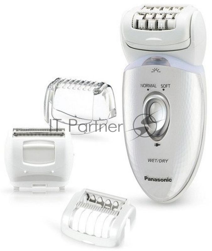 Эпилятор Panasonic ES-ED53-W520 с led-подсветкой для сухой/влажной эпиляции, наклонная эпиляционная головка, 4 сменные насадки, 1 скорость, работает от аккумулятора