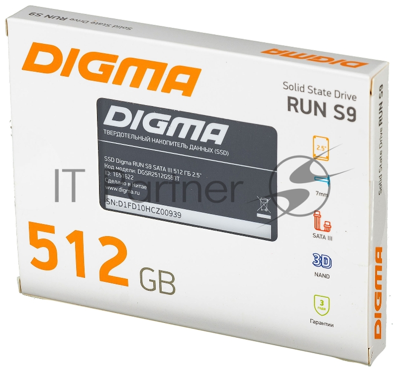 Накопитель SSD Digma SATA III 512Gb DGSR2512GS93T Run S9 2.5
