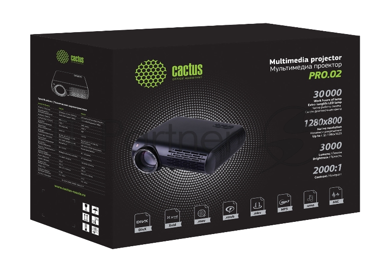 Проектор Cactus CS-PRO.02WT.WXGA LCD 3000Lm (1280x800) 2000:1 ресурс лампы:30000часов 2xUSB typeA 2xHDMI 4.2кг