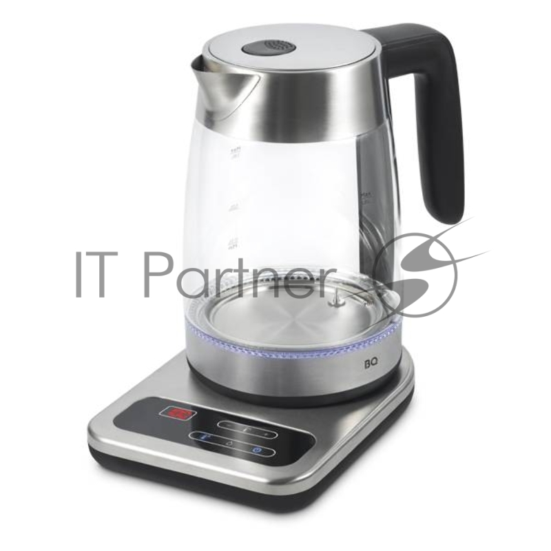 Чайник BQ KT1736G Black-steel. 2200 Вт 1.8 л Жаропрочное стекло / Индикатор уровня воды: Да / Индикатор включения: Да / Отключение при закипании, Отключение при снятии, Отключение при отсутствии воды: Да / Количество температурных режимов: 7 режимов
