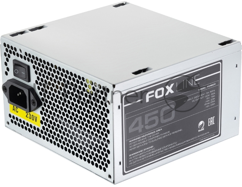 Блок питания 450Вт Power Supply Foxline, 450W, ATX, NOPFC, 120FAN, 2xSATA, 2xPATA, 1xFDD, 24+4