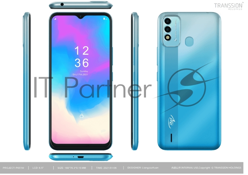 Смартфон Itel Vision 2S itLP651 Gradation Blue, 6.5 1600x720, 1.6GHz, 8 Core, 2 GB, 32GB, up to 128 flash, 8 MP+ 0,3 MP/5Mpix, 2 Sim, 2G, 3G, NFC, Google Pay, LTE, BT, Wi-Fi, GPS, Micro-USB, 5000mAh, Android 11