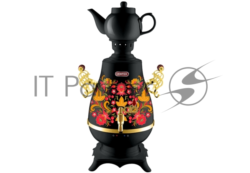 Самовар Centek CT-0092 B (черн+рисунок+золото), 4.0л, 2300Вт, поддерж.t + LED индикатор, керам зав