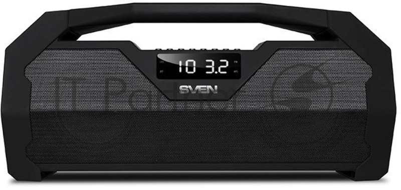 Мобильные колонки Sven PS-470 2.0 чёрные (2x9W, USB, Bluetooth, micro SD, FM-радио, LED дисплей, часы, jack in, литий-ионный aккумулятор 1800 мAч)