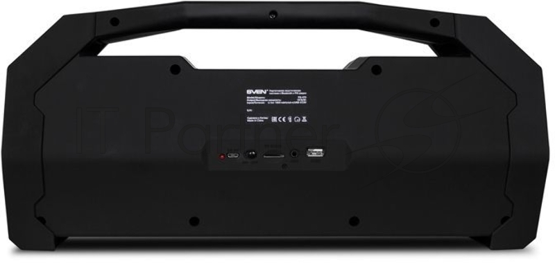 Мобильные колонки Sven PS-470 2.0 чёрные (2x9W, USB, Bluetooth, micro SD, FM-радио, LED дисплей, часы, jack in, литий-ионный aккумулятор 1800 мAч)