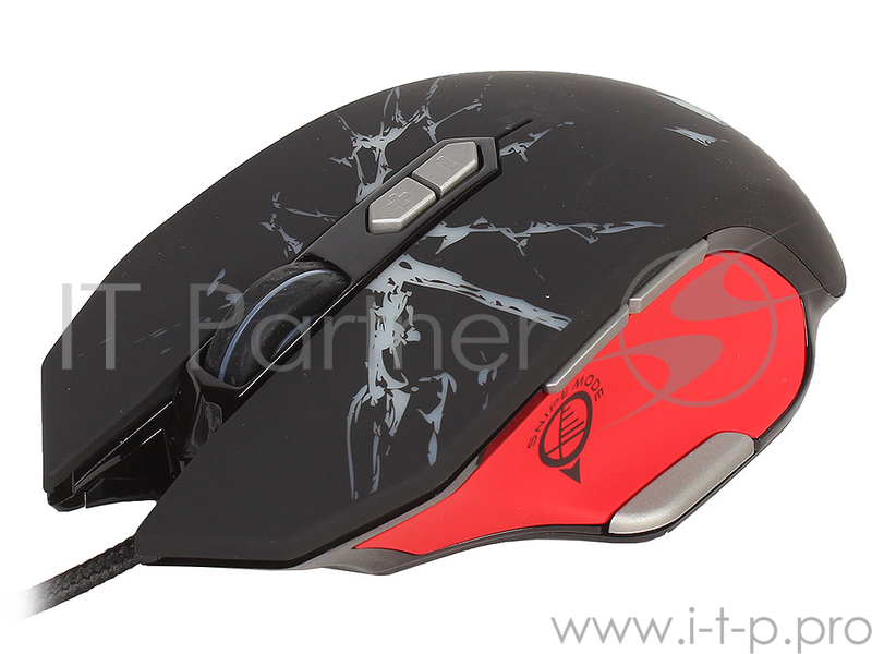 Клавиатуры, мыши Jet.A GERYON JA-GH21 Black&Red USB {Проводная игровая мышь, 500-4000dpi, 8 программ. кнопок + кнопка перекл. профилей + запись макросов, LED-подсветка, кабель 1.8м}