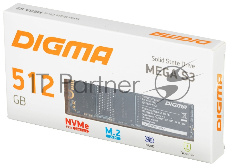 Накопитель SSD Digma PCI-E x4 512Gb DGSM3512GS33T MEGA S3 M.2 2280