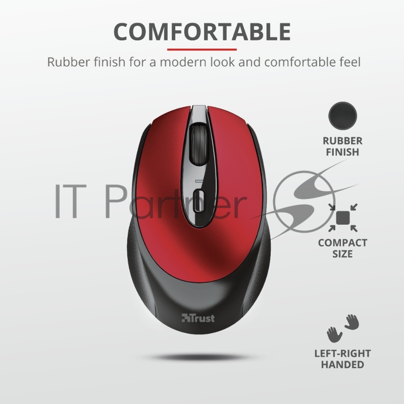 Мышь беспроводная Trust ZAYA WRL RCHRGABLE MOUSE RED
