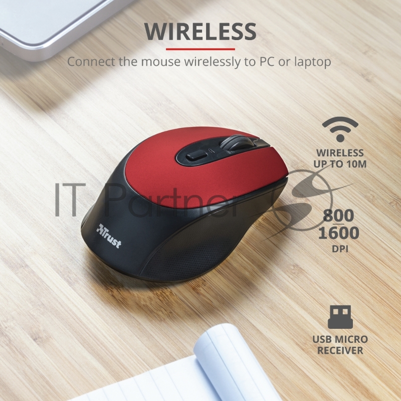 Мышь беспроводная Trust ZAYA WRL RCHRGABLE MOUSE RED