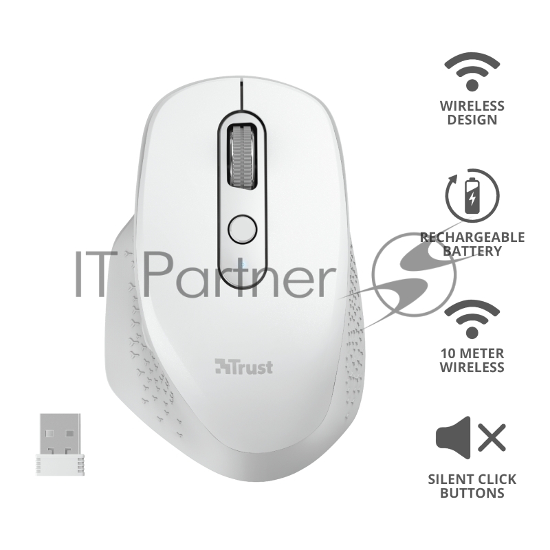 Мышь беспроводная Trust OZAA RECHARGEABLE MOUSE WHITE