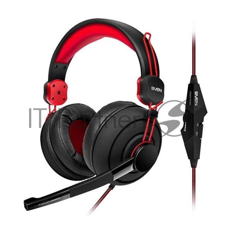 SVEN AP-G888MV Игровые наушники с микрофоном черно-красные (40 мм, mini jack 3.5 мм, ПУ)