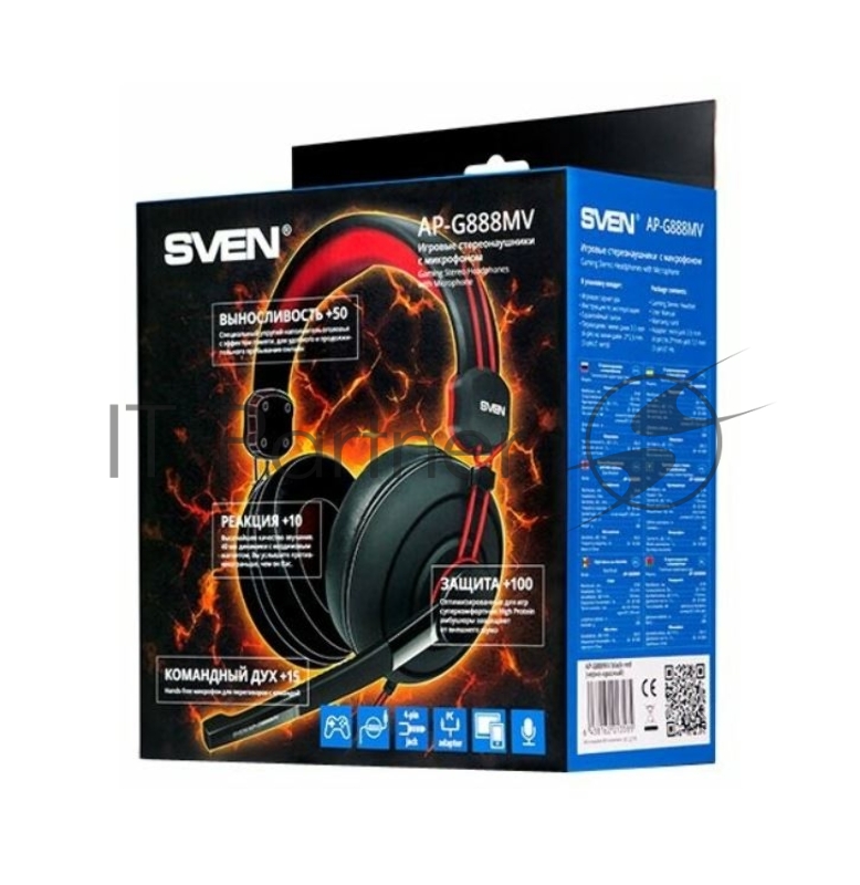 SVEN AP-G888MV Игровые наушники с микрофоном черно-красные (40 мм, mini jack 3.5 мм, ПУ)
