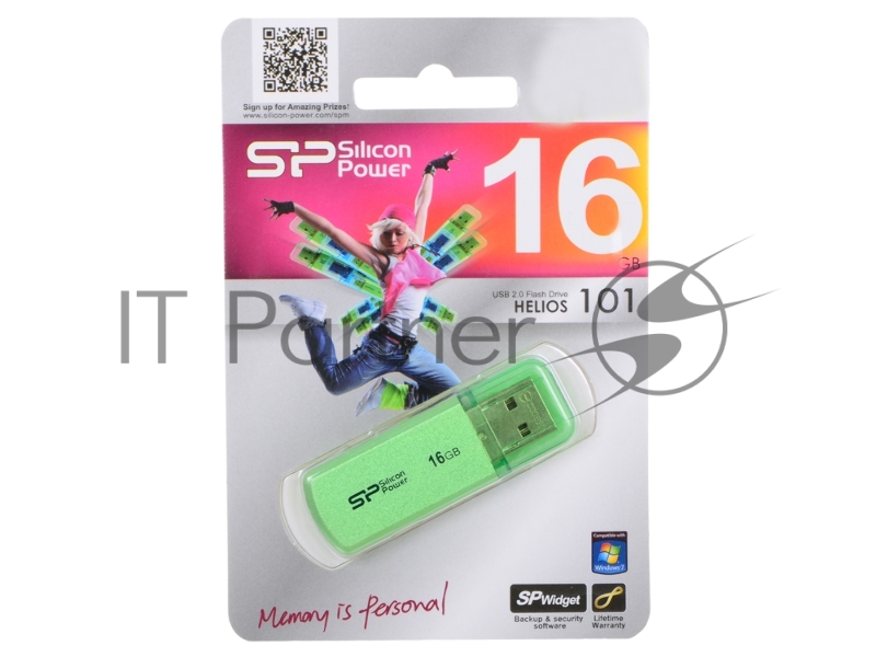 Флеш Диск Silicon Power 16Gb Helios 101 SP016GBUF2101V1N USB2.0 зеленый