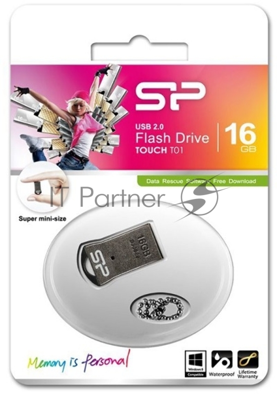 Флеш Диск Silicon Power 16Gb Touch T01 SP016GBUF2T01V1K USB2.0 черный/серебристый