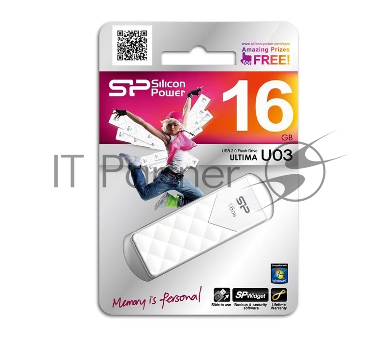 Флеш Диск Silicon Power 16Gb Ultima U03 SP016GBUF2U03V1W USB2.0 белый