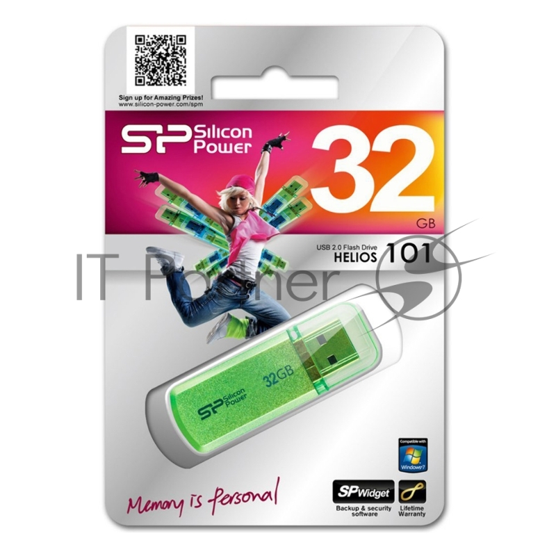 Флеш Диск Silicon Power 32Gb Helios 101 SP032GBUF2101V1N USB2.0 зеленый