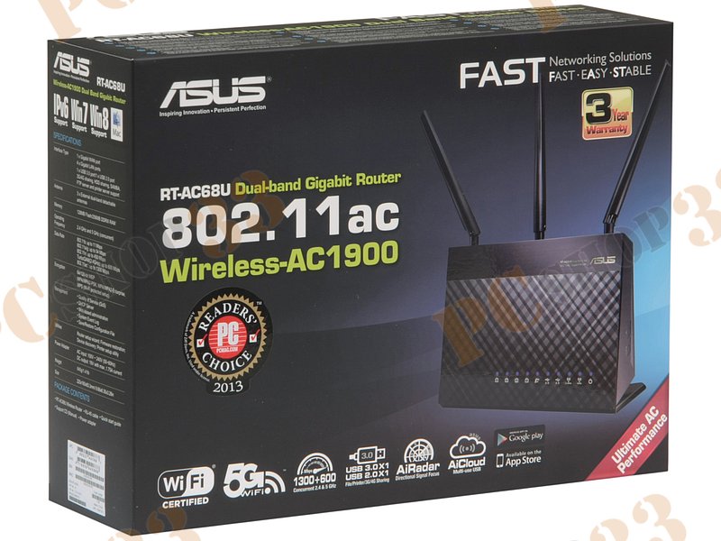 Беспроводной маршрутизатор ASUS RT-AC68U WiFi 1.3Гбит/сек. + 4 порта LAN 1Гбит/сек. + 1 порт WAN 1Гбит/сек. + 1 порт USB2.0 + 1 порт USB3.0