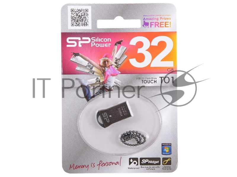 Флеш Диск Silicon Power 32Gb Touch T01 SP032GBUF2T01V1K USB2.0 черный/серебристый
