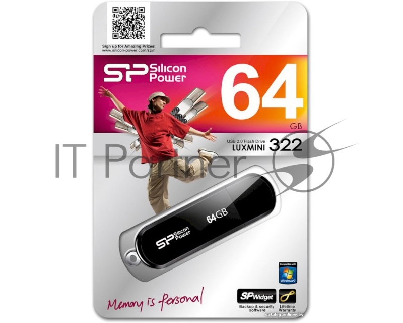Флеш Диск Silicon Power 64Gb LuxMini 322 SP064GBUF2322V1K USB2.0 черный