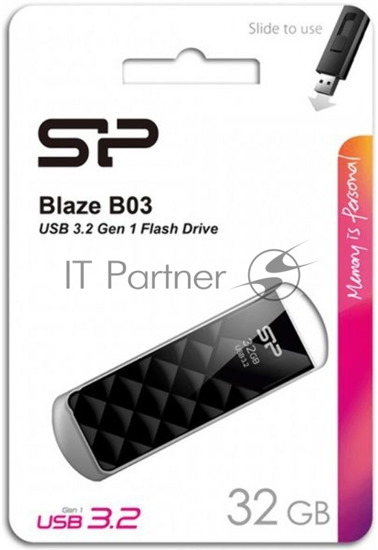 Флеш накопитель 32Gb Silicon Power Blaze B03, USB 3.2, Черный