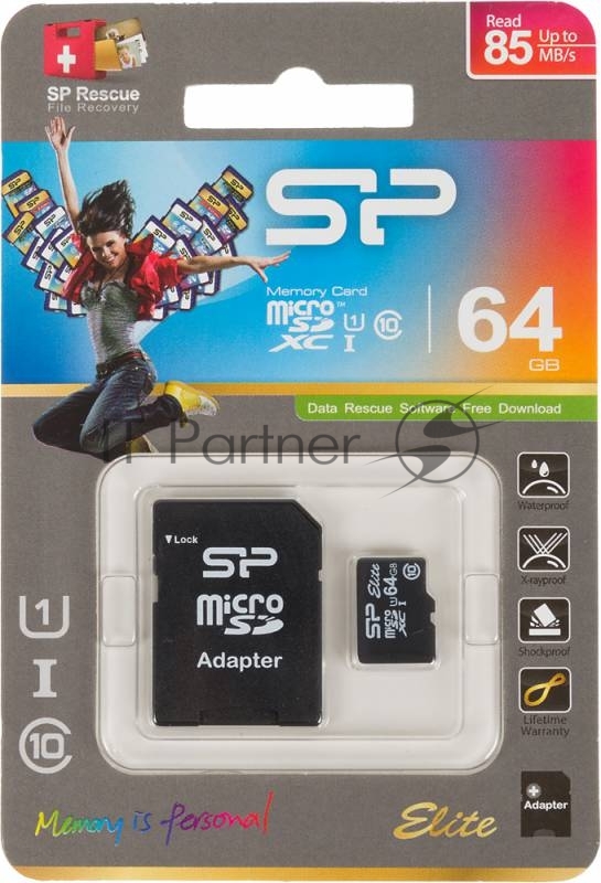 Флеш карта microSDXC 64Gb Class10 Silicon Power SP064GBSTXBU1V10-SP + adapter