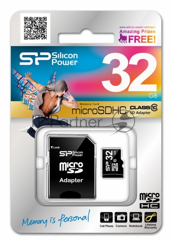 Флеш карта microSDHC 32Gb Class10 Silicon Power SP032GBSTH010V10-SP + adapter