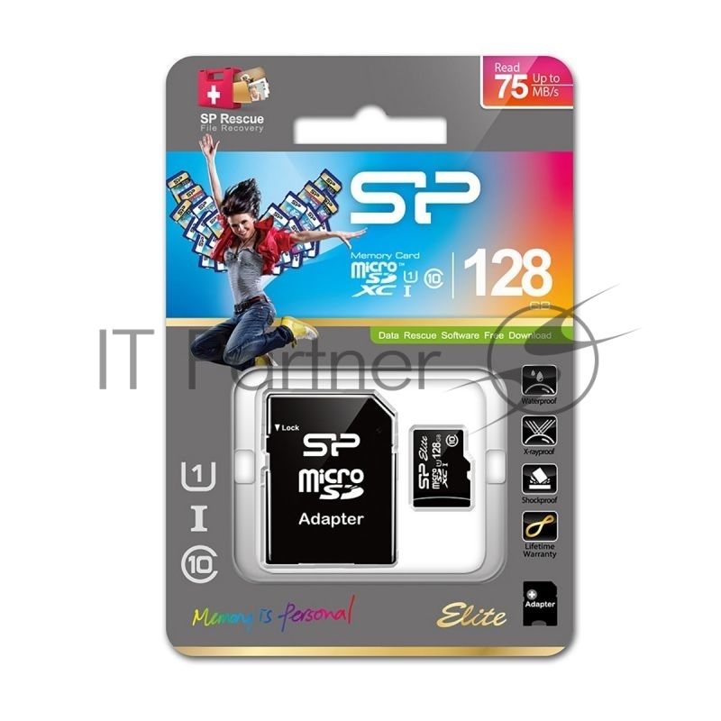 Флеш карта 128Gb microSDHC Silicon Power Class10 Elite UHS-I, R/W 75/15 MB/s (с адаптером)