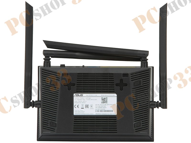 Беспроводной маршрутизатор ASUS RT-AC1200 WiFi 867Мбит/сек. + 4 порта LAN 100Мбит/сек. + 1 порт WAN 100Мбит/сек. + 1 порт USB2.0