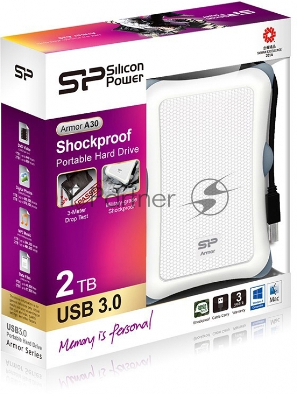 Внешний Жесткий диск Silicon Power USB 3.0 2Tb A30 SP020TBPHDA30S3W Armor 2.5 белый