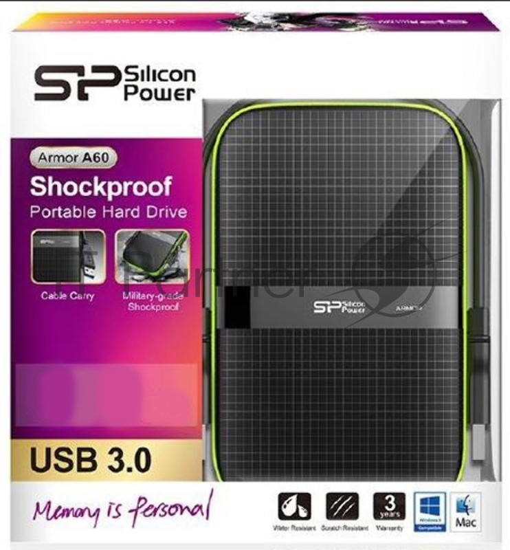 Жесткий диск Silicon Power USB 3.0 4Tb SP040TBPHDA60S3K A60 Armor 2.5 черный/зеленый