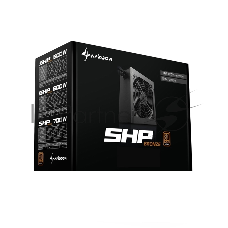 Игровой Блок питания Sharkoon SHP Bronze 600W чёрный (600 Вт, 80 Plus Bronze, 120 мм вентилятор)