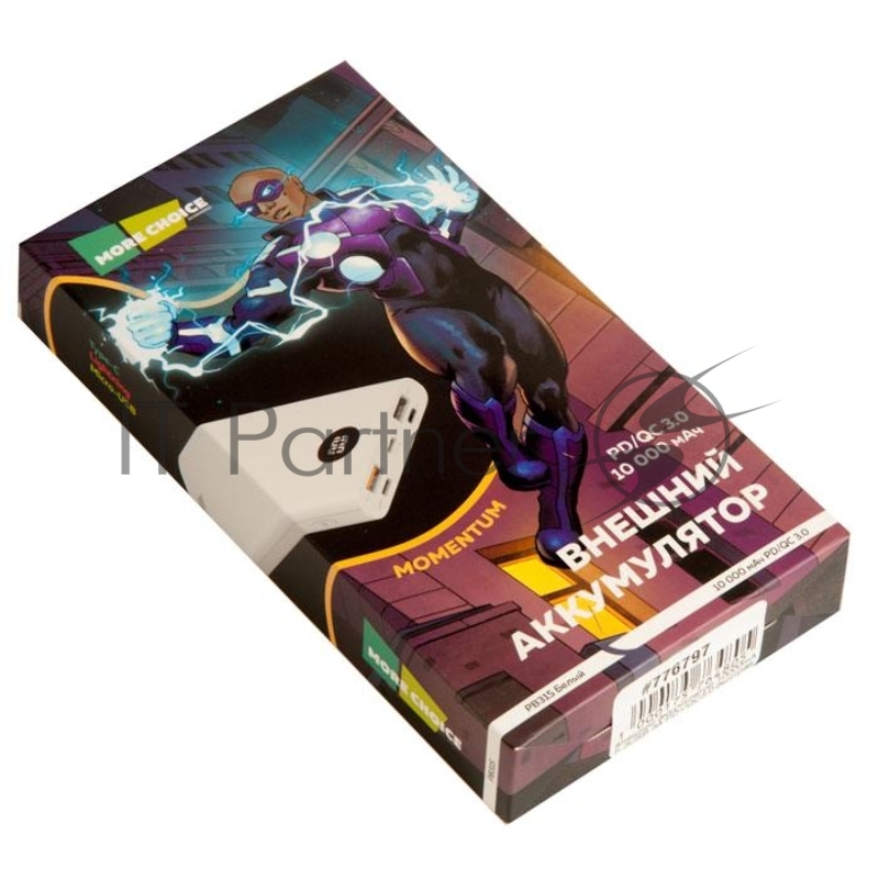 Внешний аккумулятор 10000mAh Smart 3USB 3A PD 18W+QC3.0 быстрая зарядка More choice PB31S (White)