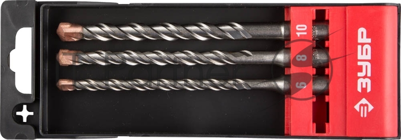 Набор буров Зубр по бетону, хвостовик SDS-Plus, двойная спираль, 6x160 8x160 10x160мм 3шт 29314-H3-2