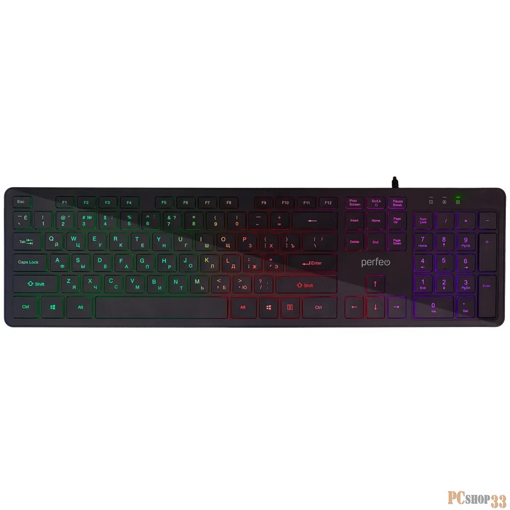 Клавиатура проводная Perfeo BRIGHT, GAME DESIGN, низкие кн., подсветка, USB, чёрный