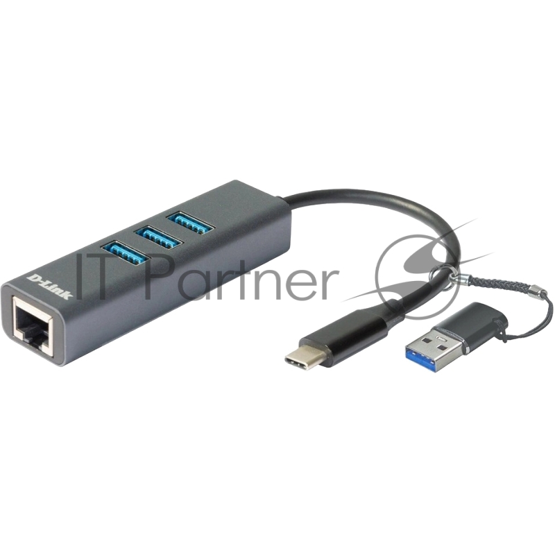 D-Link DUB-2332/A1A Сетевой адаптер Gigabit Ethernet / USB Type-C с 3 портами USB 3.0 и переходником USB Type-C / USB Type-A