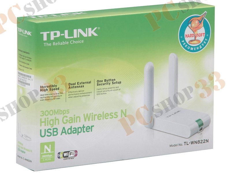 Сет.адаптер Wi-Fi 300Мбит/сек. TP-Link TL-WN822N 802.11b/g/n (USB2.0)
