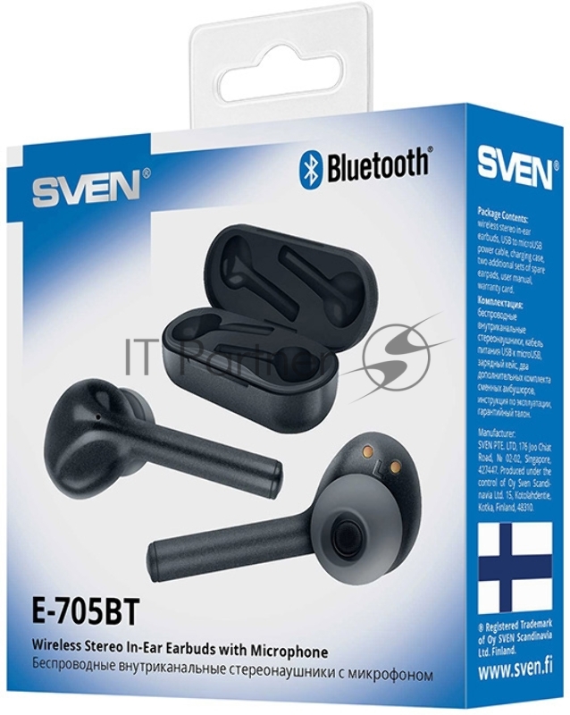 Гарнитура вкладыши Sven E-705BT (TWS) черный матовый беспроводные bluetooth (в ушной раковине)