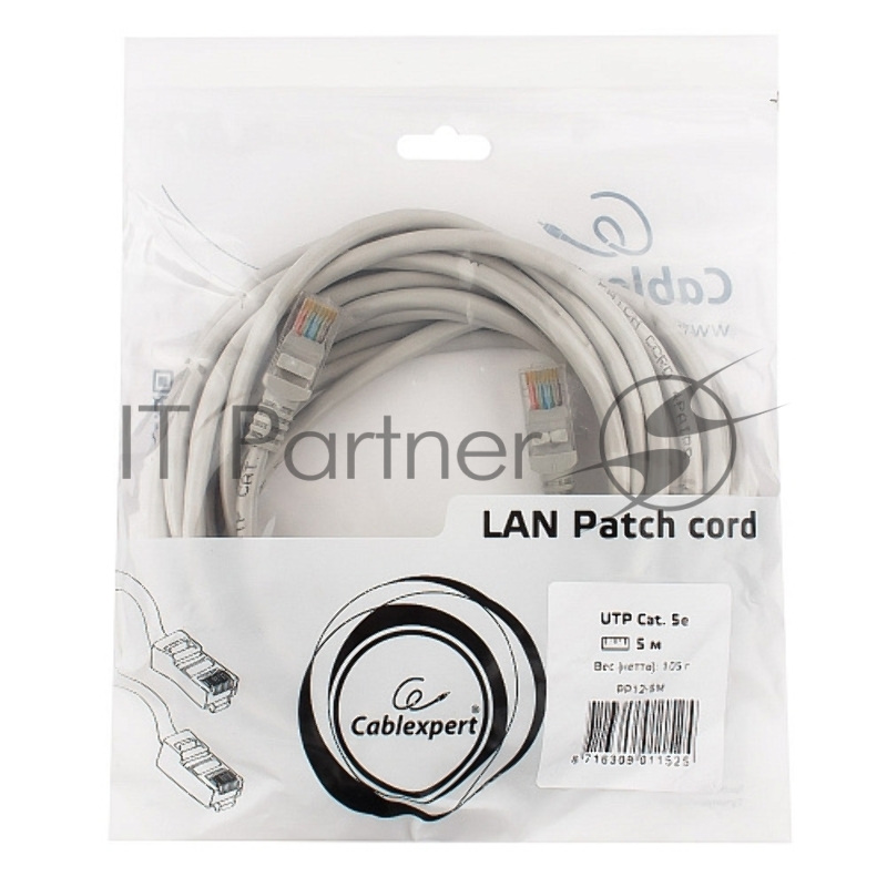 Патч-корд UTP Gembird/Cablexpert PP12-5M кат.5e, 5м, литой, многожильный