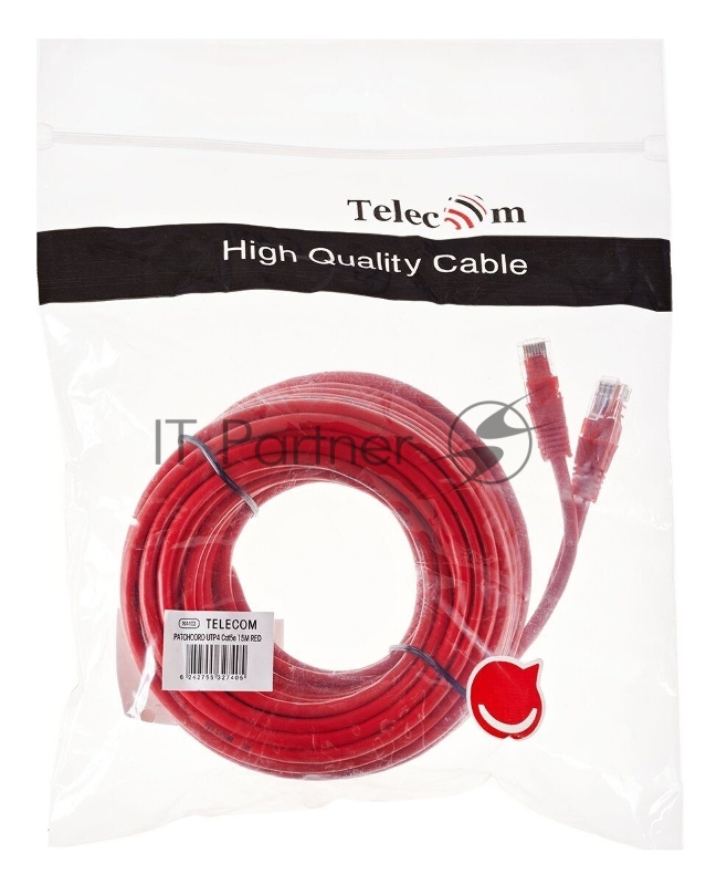 Патчкорд литой Telecom UTP кат.5е 15,0м красный