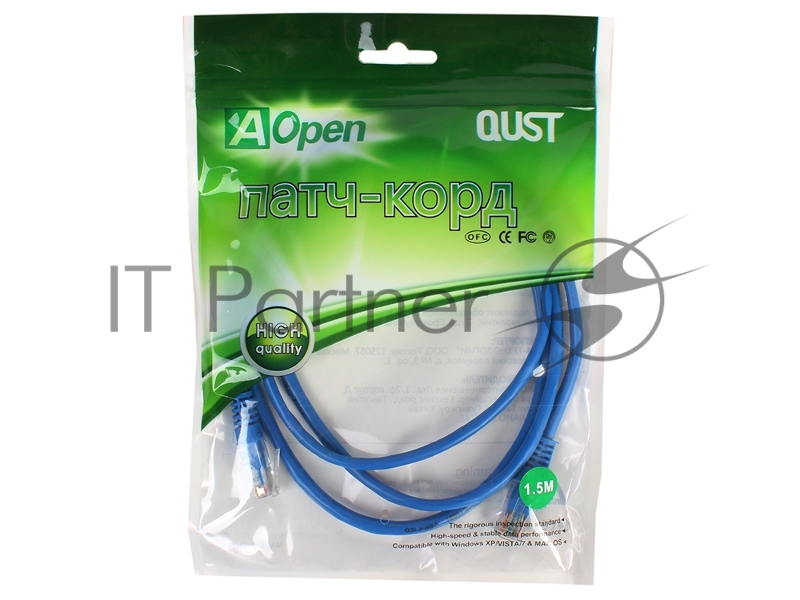 Патч-корд литой Aopen UTP кат.5е 1,5м синий