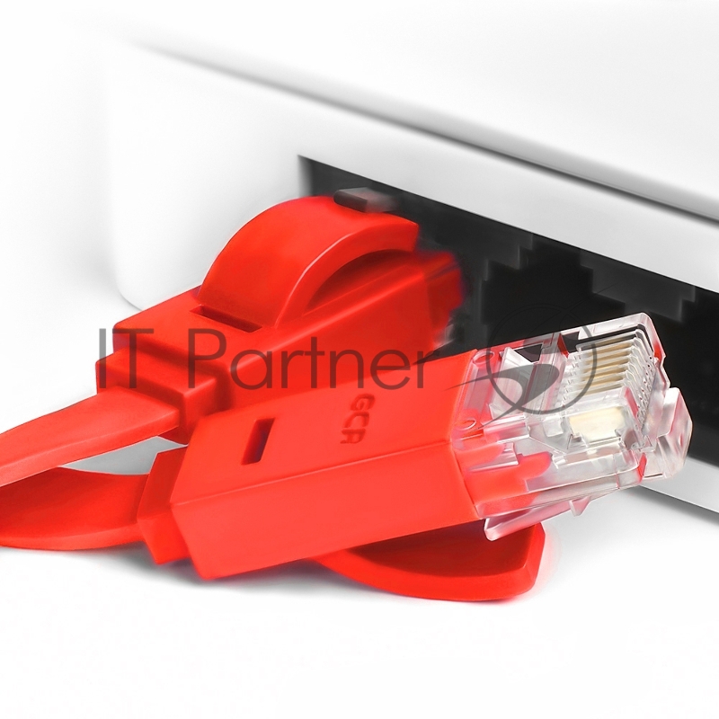 Патч-корд Greenconnect плоский прямой PROF 7.5m UTP медь, кат.6, красный, позолоченные контакты, 30 AWG, Premium ethernet high speed 10 Гбит/с, RJ45, T568B (GCR-LNC624-7.5m)